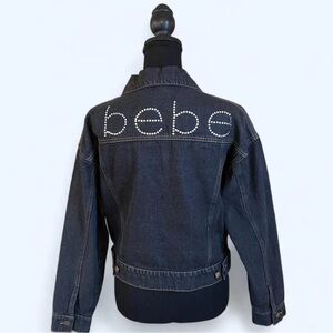 bebe Black Denim Jacket with Studded Logo
